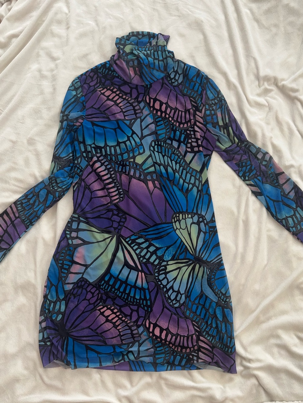 AFRM Butterfly-Print Lace-Up Open-Back Mini Dress in Purple & Blue - Picture 10 of 10